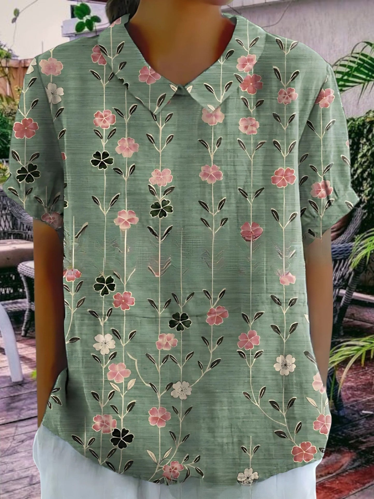 Frauenblumenbluse für Frauen für Sommer, ungezwungene Passform, leichte kurze Ärmel 3