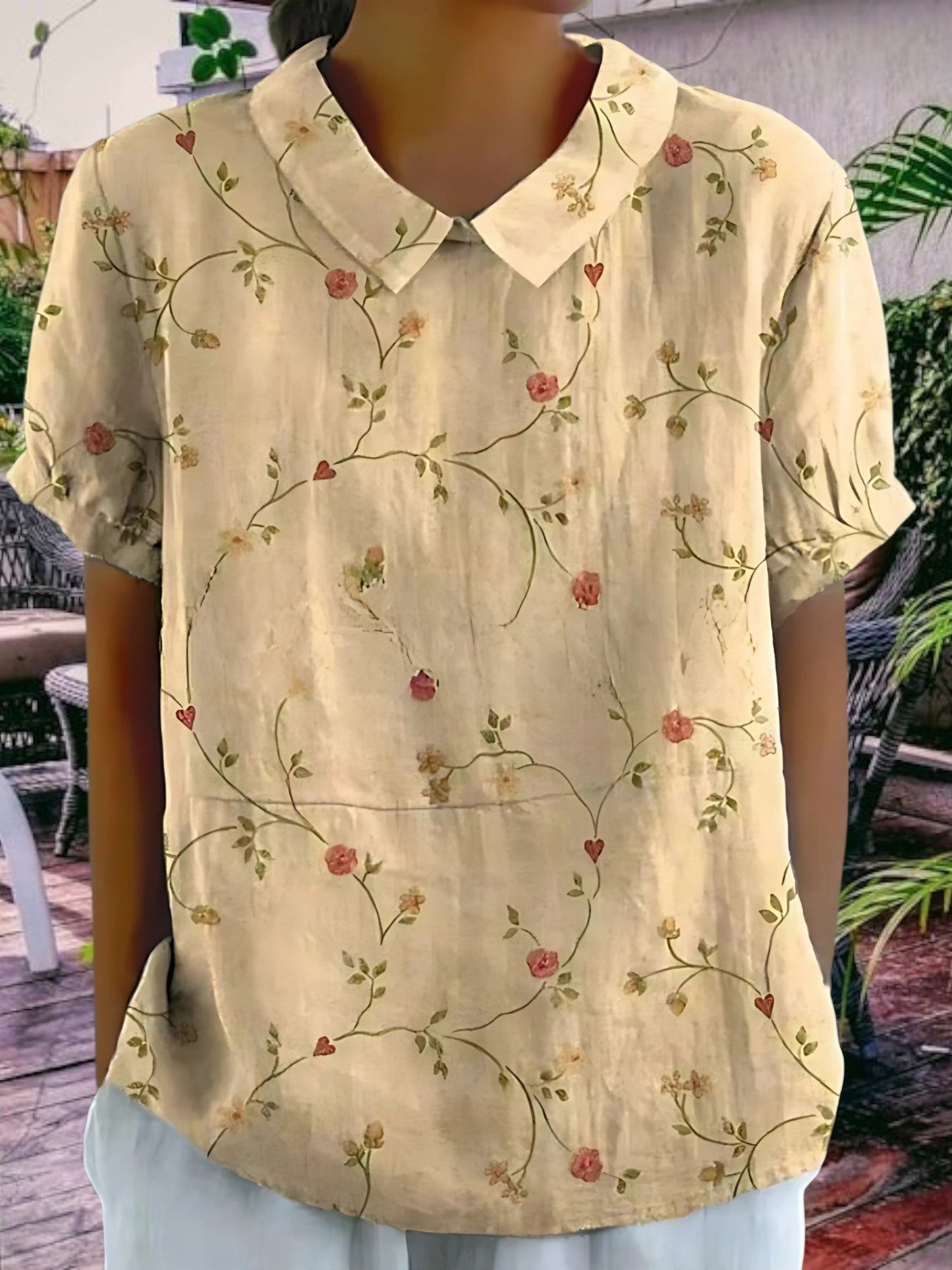 Frauenblumenbluse für Frauen für Sommer, ungezwungene Passform, leichte kurze Ärmel 4