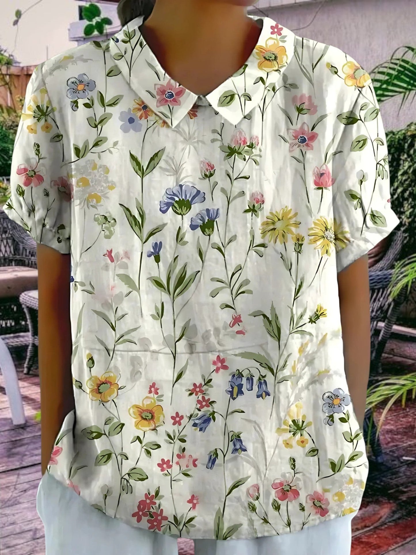 Frauenblumenbluse für Frauen für Sommer, ungezwungene Passform, leichte kurze Ärmel 5