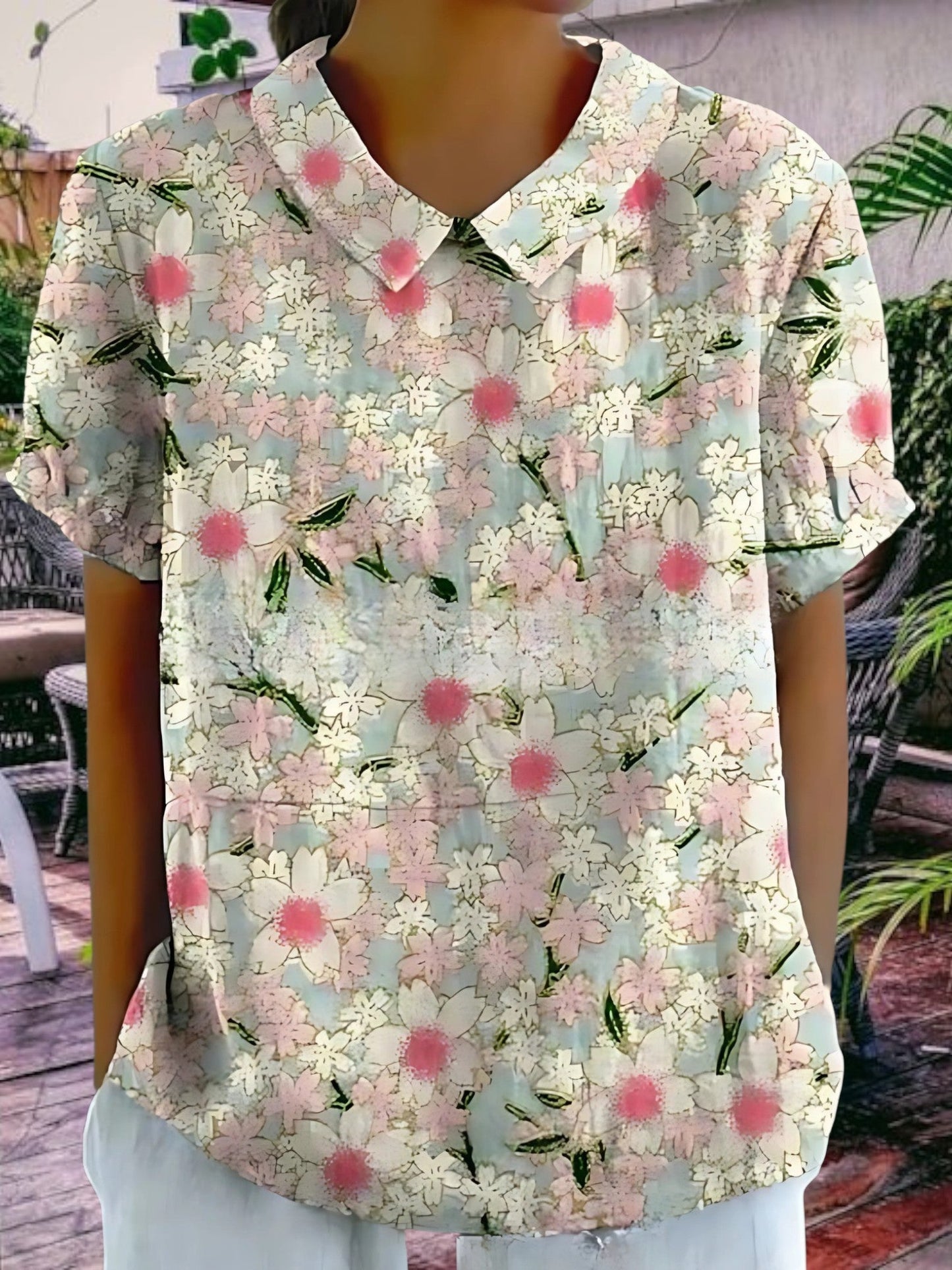 Frauenblumenbluse für Frauen für Sommer, ungezwungene Passform, leichte kurze Ärmel 6