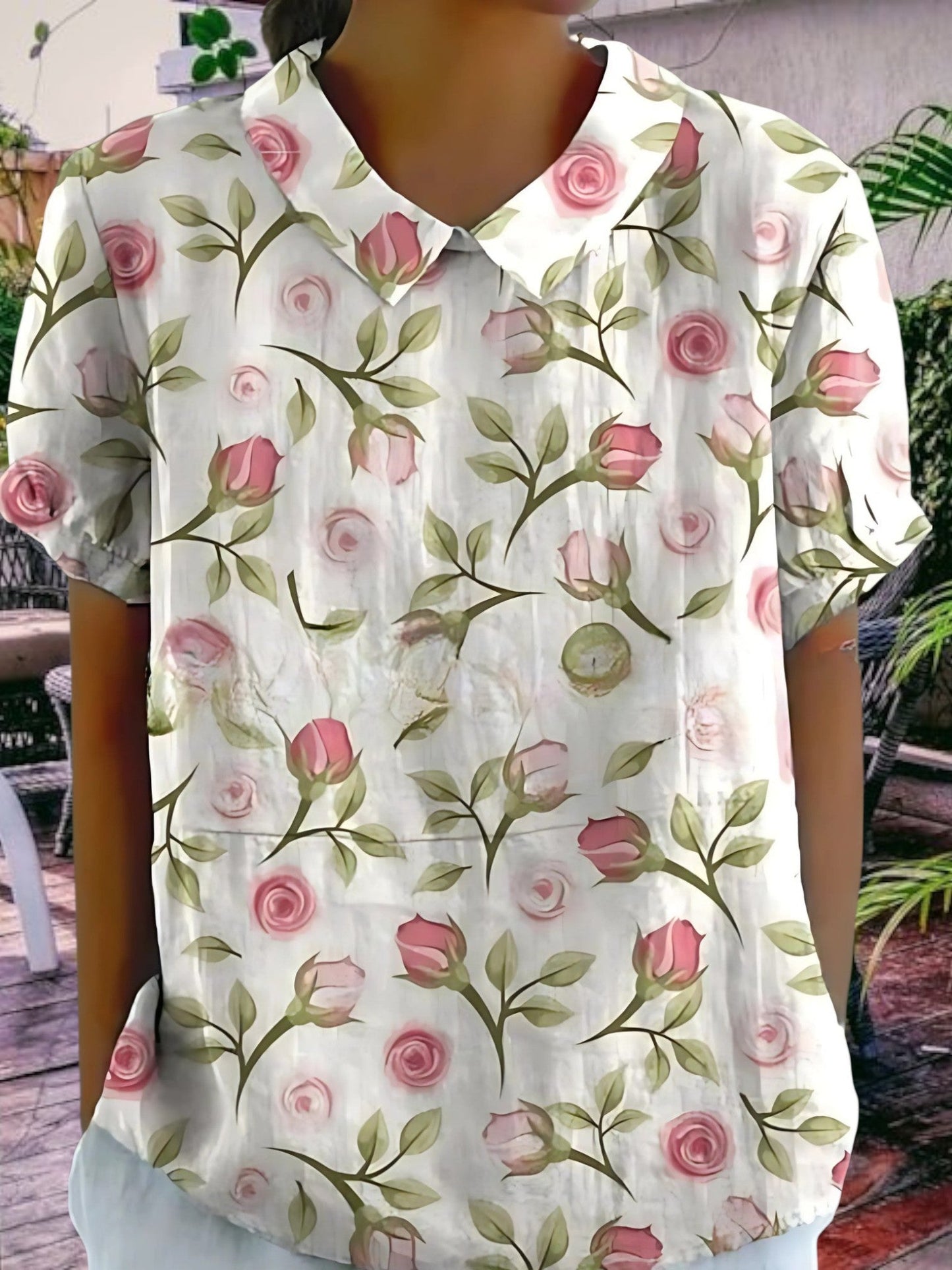 Frauenblumenbluse für Frauen für Sommer, ungezwungene Passform, leichte kurze Ärmel 7