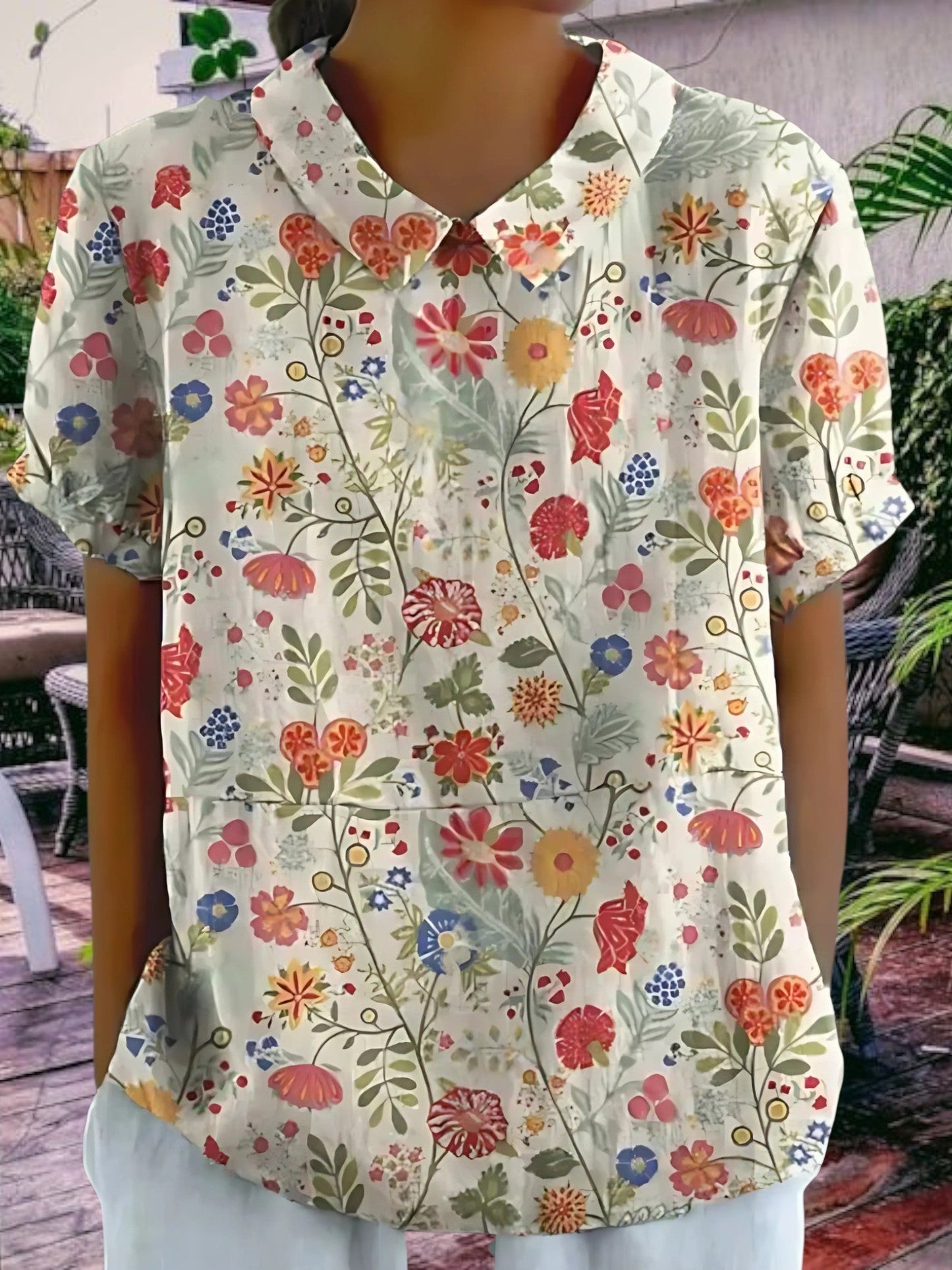 Frauenblumenbluse für Frauen für Sommer, ungezwungene Passform, leichte kurze Ärmel 8