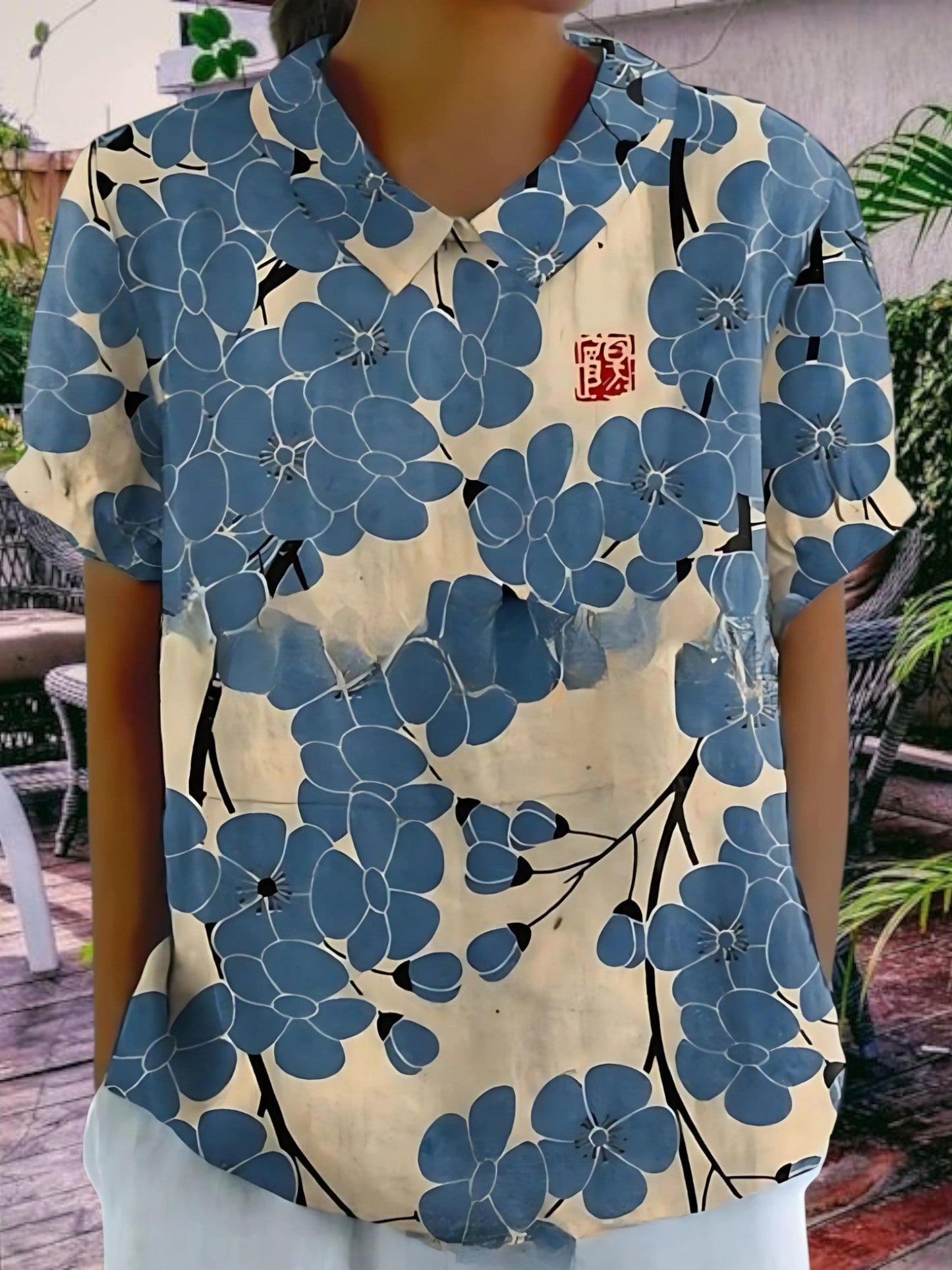 Frauenblumenbluse für Frauen für Sommer, ungezwungene Passform, leichte kurze Ärmel 9