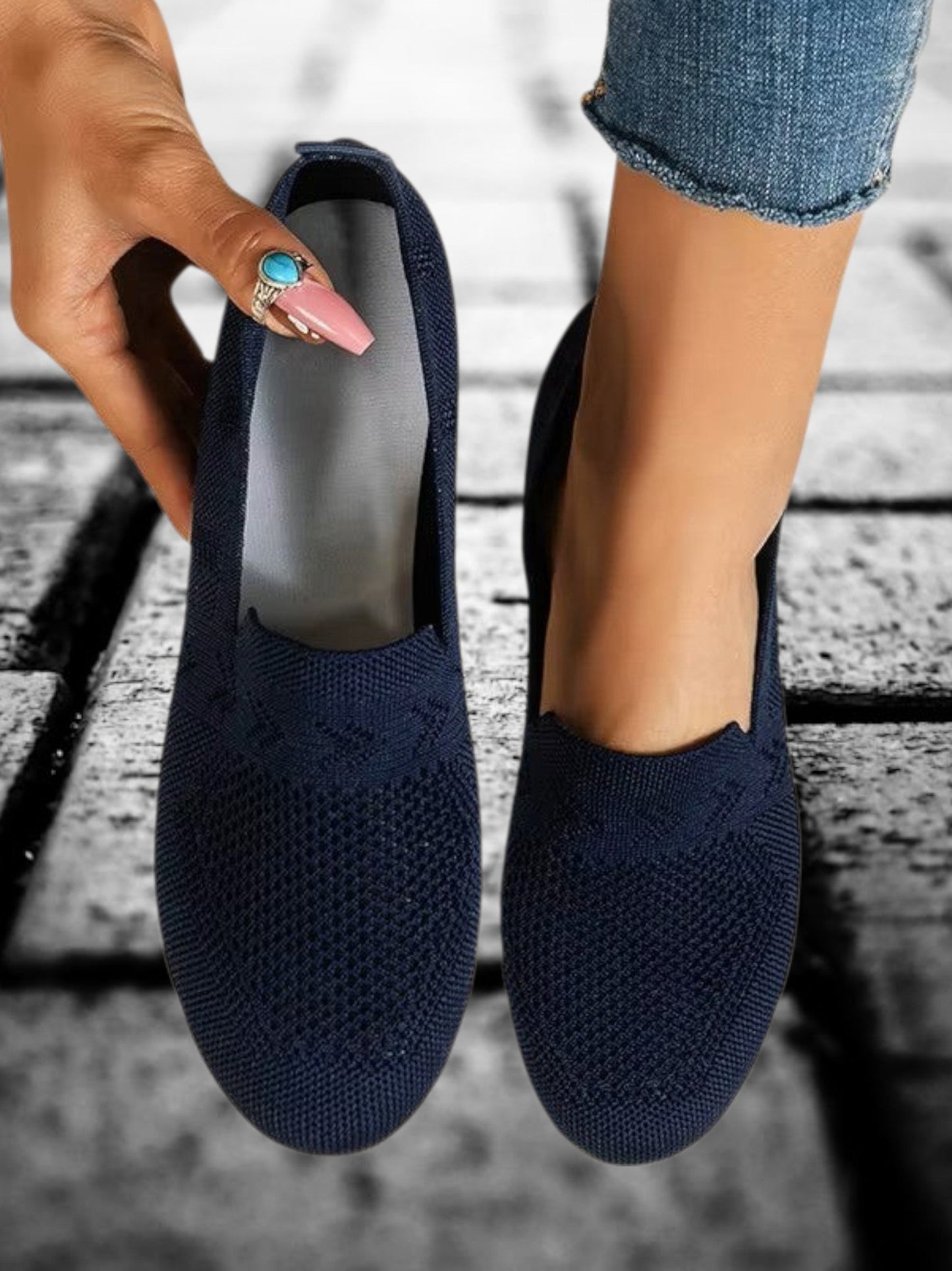 Frauenschuhe mit gleitender Sohle und atmungsaktives Material | Dunkelblau