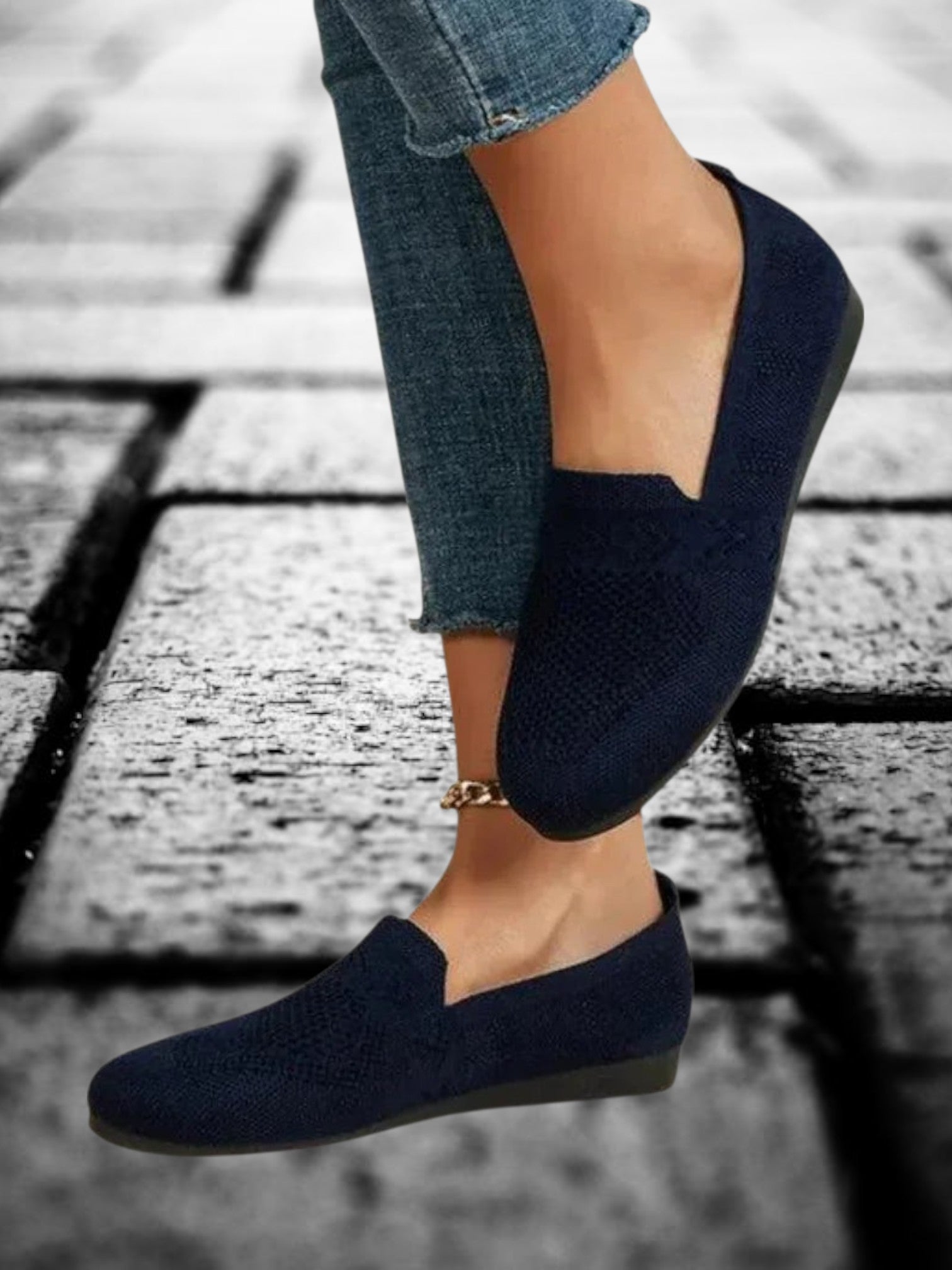 Frauenschuhe mit gleitender Sohle und atmungsaktives Material | Dunkelblau 2