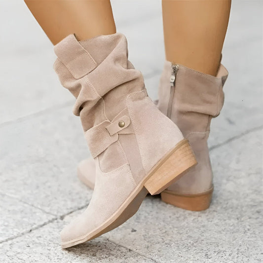 Freizeitstiefel für Damen | Runde Zehenpartie, niedriger Absatz 0