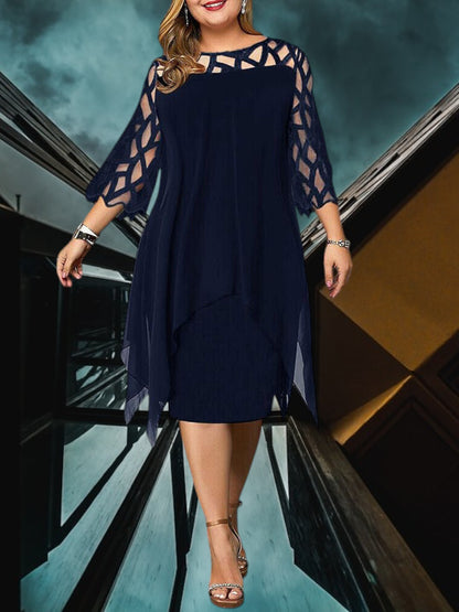 Freja | Elegantes Plus Size Midi Kleid aus hochwertigem Material für Damen, pflegeleicht und vielseitig | Dunkelblau