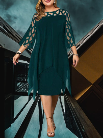 Freja | Elegantes Plus Size Midi Kleid aus hochwertigem Material für Damen, pflegeleicht und vielseitig | Grun
