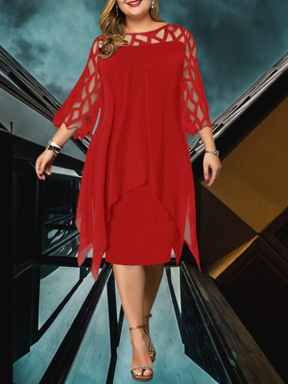Freja | Elegantes Plus Size Midi Kleid aus hochwertigem Material für Damen, pflegeleicht und vielseitig | Rot