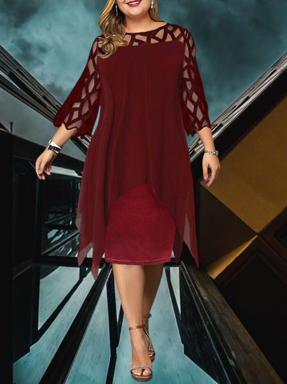 Freja | Elegantes Plus Size Midi Kleid aus hochwertigem Material für Damen, pflegeleicht und vielseitig | Rotwein