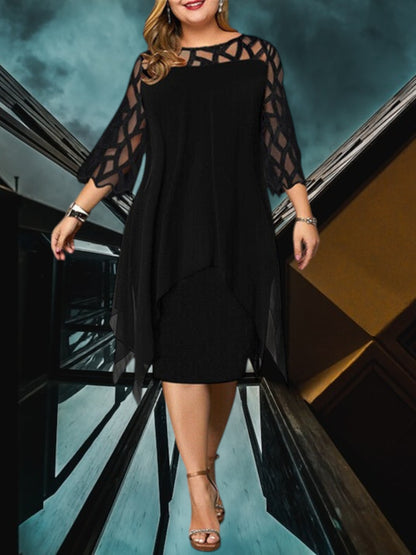 Freja | Elegantes Plus Size Midi Kleid aus hochwertigem Material für Damen, pflegeleicht und vielseitig | Schwarz