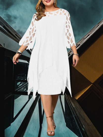Freja | Elegantes Plus Size Midi Kleid aus hochwertigem Material für Damen, pflegeleicht und vielseitig | Weiß