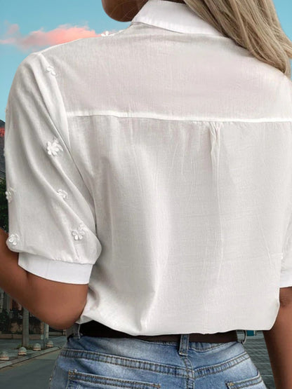 Gestickte Baumwollbluse mit Mandarinkragen