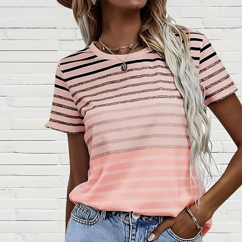 Gestreiftes Damen T-Shirt mit Rundhalsausschnitt & Farbverlauf – Melia 0