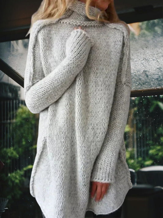 Gestrickter Pullover mit hohem Kragen | Grau 0