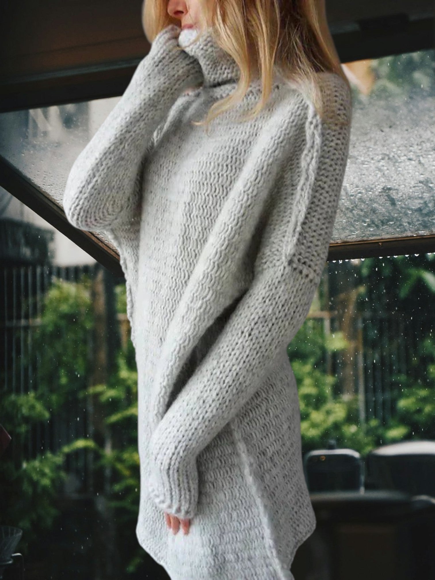 Gestrickter Pullover mit hohem Kragen | Grau 2