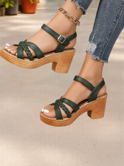 Gianna | Orthopädische Plateau Sandalen für Damen mit Mid-Heel und offenem Zehen Design | Grun 2