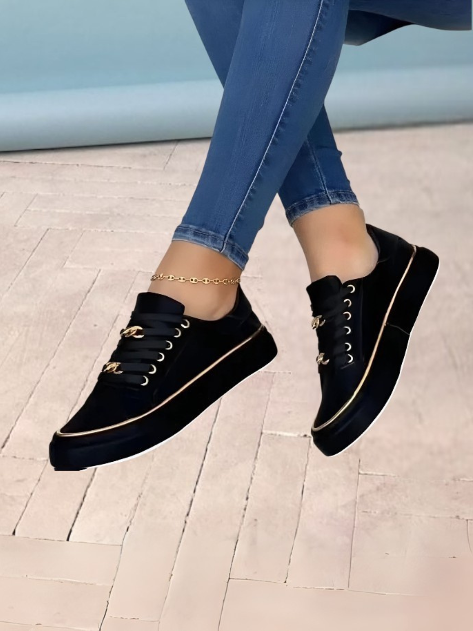 Gracie | Stylische orthopädische Sportschuhe für Frauen mit Fußgewölbeunterstützung und stoßdämpfenden Sohlen | Shwarz