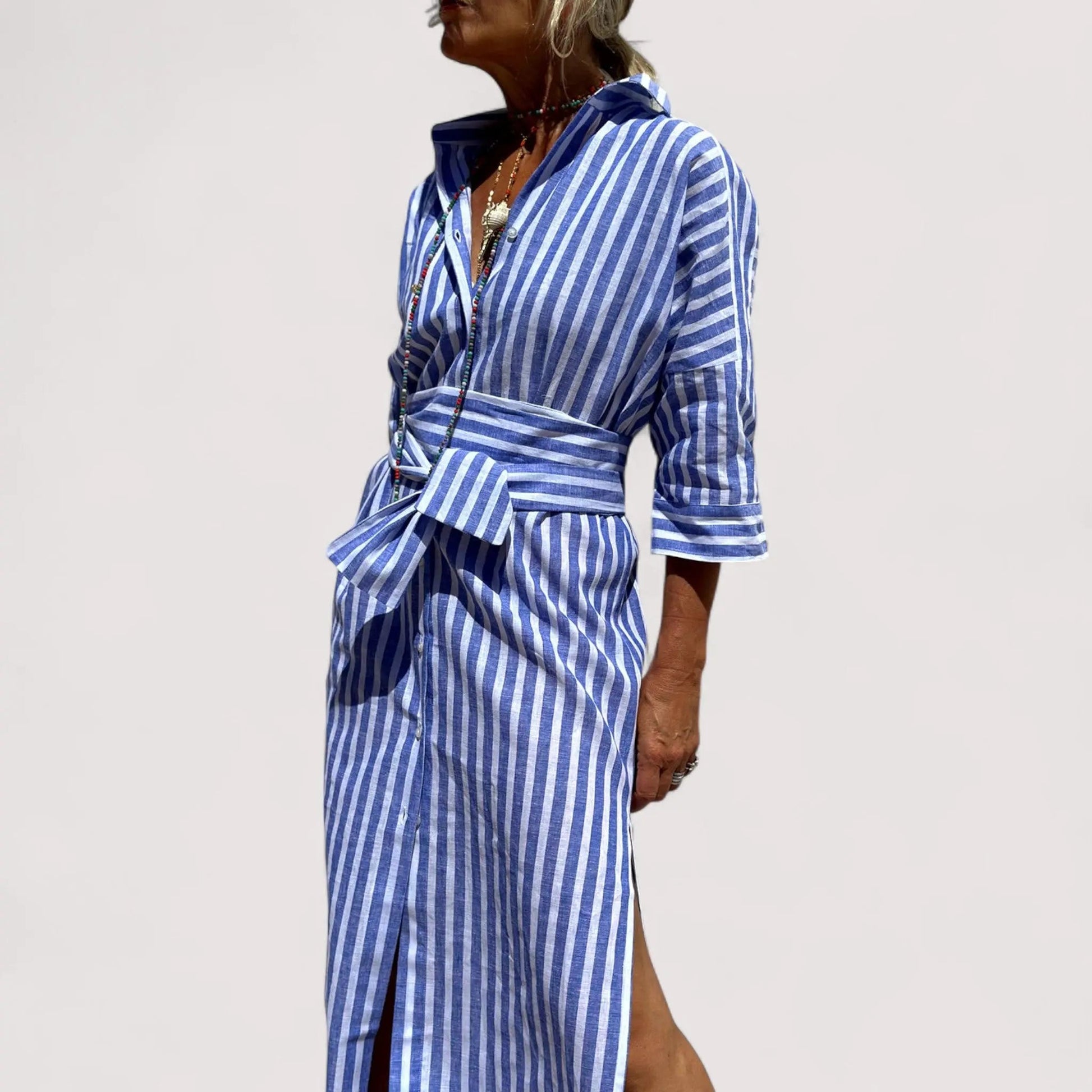 Streifenkleid Damen | Oversize Schnitt & Knopfleiste