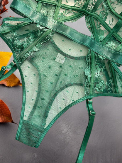 Grüner Spitzenbodysuit mit Unterdrahtunterstützung und verstellbare Gurte 3