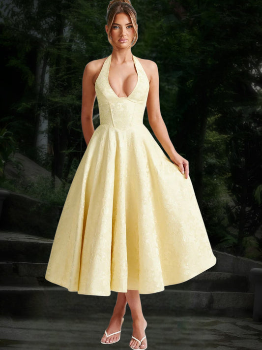 Hanna | Elegantes A-Linien Hochzeitskleid mit tiefem V-Ausschnitt aus hochwertigem Stoff | Hellgelb