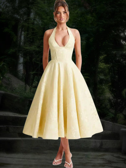 Hanna | Elegantes A-Linien Hochzeitskleid mit tiefem V-Ausschnitt aus hochwertigem Stoff | Hellgelb 2