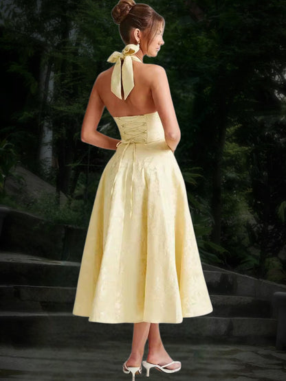 Hanna | Elegantes A-Linien Hochzeitskleid mit tiefem V-Ausschnitt aus hochwertigem Stoff | Hellgelb 3