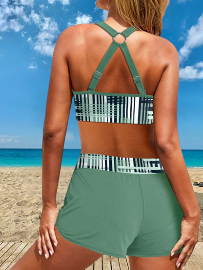 Helle | Hochtaillierter Rippenbikini für Damen aus elastischem Material, perfekt für Strand und Pool | Grun 2