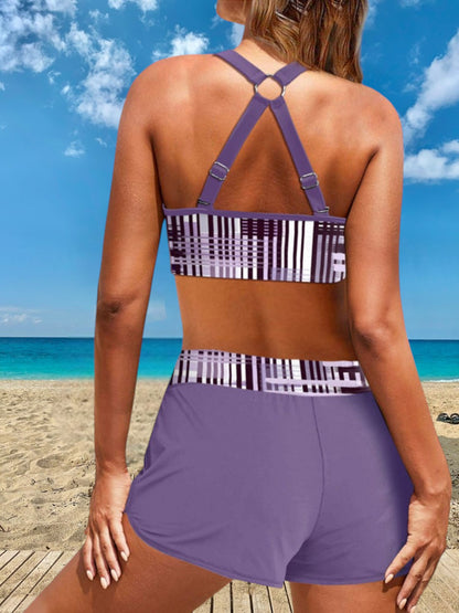 Helle | Hochtaillierter Rippenbikini für Damen aus elastischem Material, perfekt für Strand und Pool | Lila