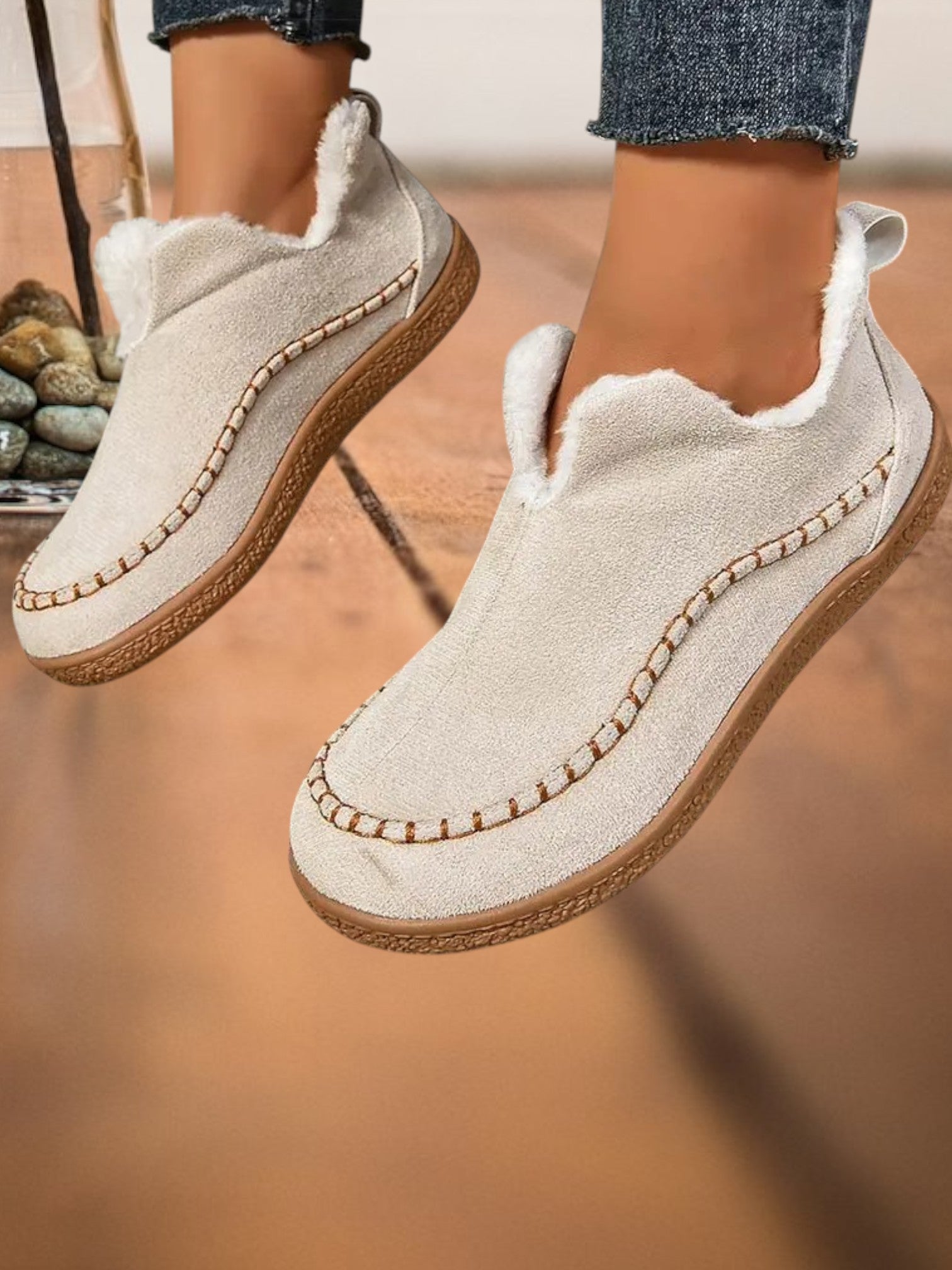 Hera | Orthopädische Knöchelstiefel aus wasserdichtem Leder mit Kunstpelzfutter und rutschfester Sohle | Beige