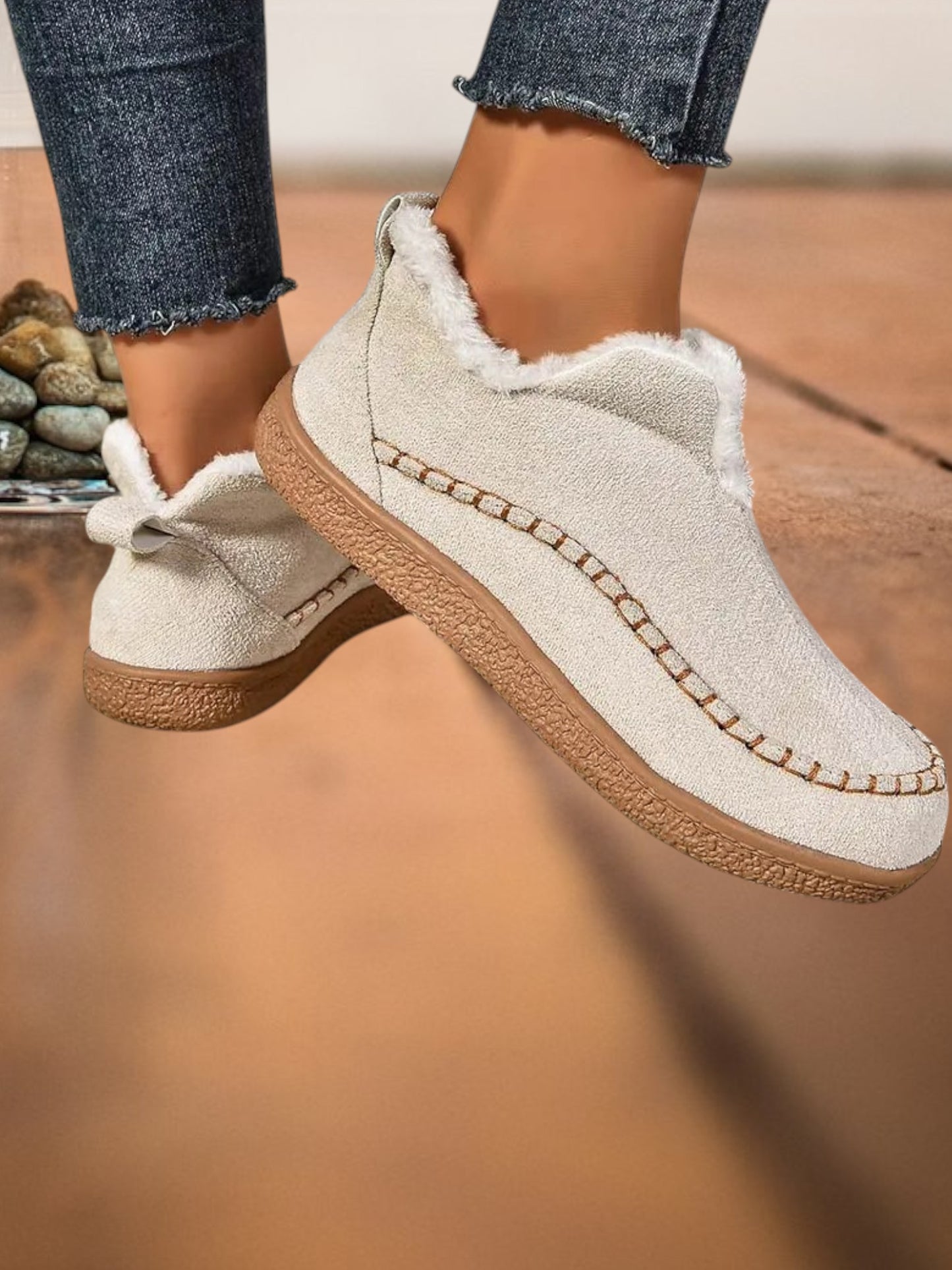 Hera | Orthopädische Knöchelstiefel aus wasserdichtem Leder mit Kunstpelzfutter und rutschfester Sohle | Beige1