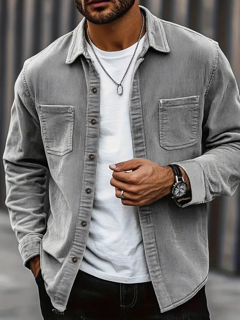 Herren Cordjacke für Männer | Lässiger Schnitt mit Brusttaschen | 2