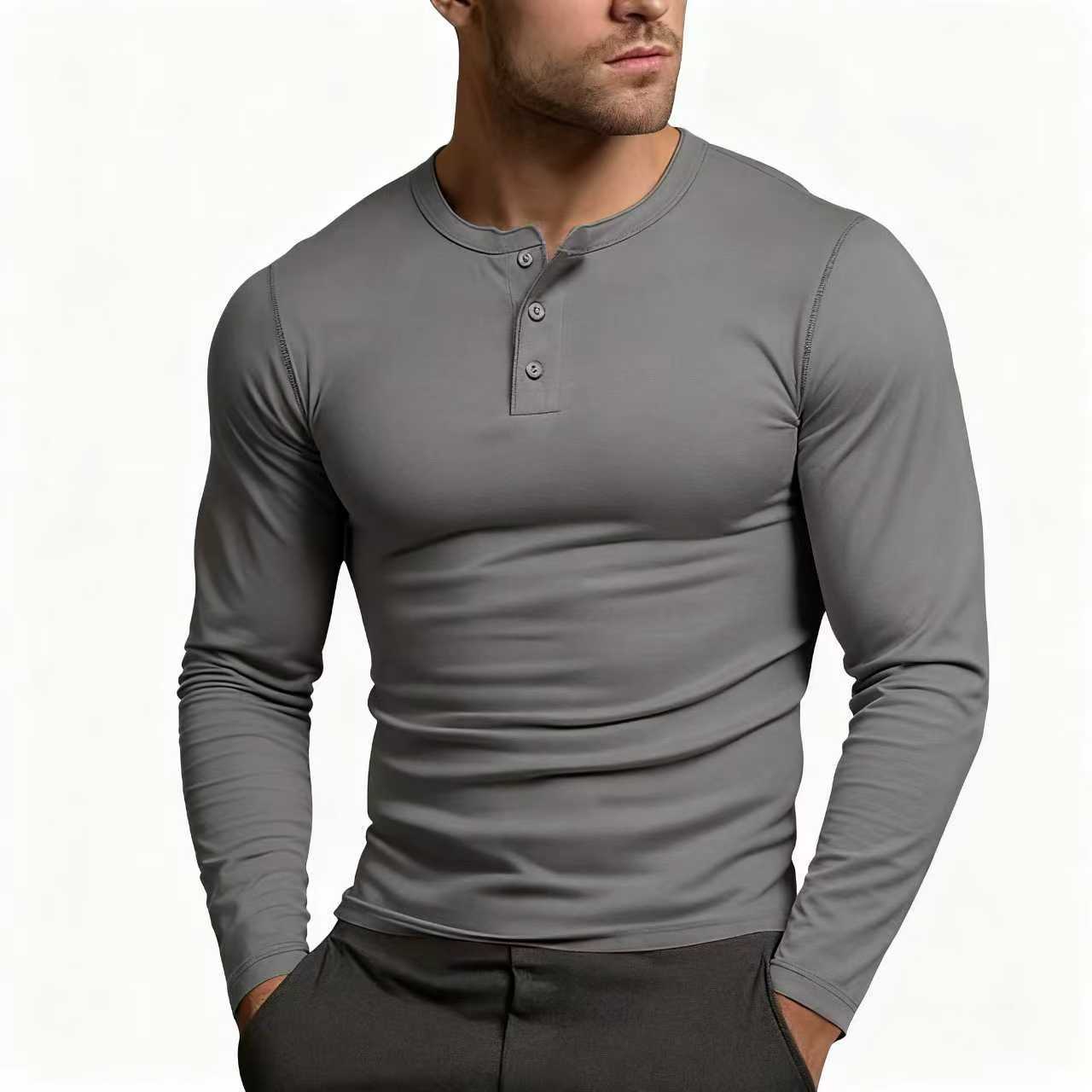 Herren Langarm-Henley-Shirt mit klassischem Knopfdetail und körpernaher Passform Echoarchiv 0
