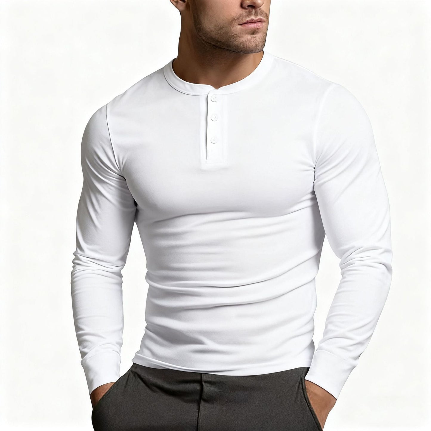 Herren Langarm-Henley-Shirt mit klassischem Knopfdetail und körpernaher Passform Echoarchiv 10
