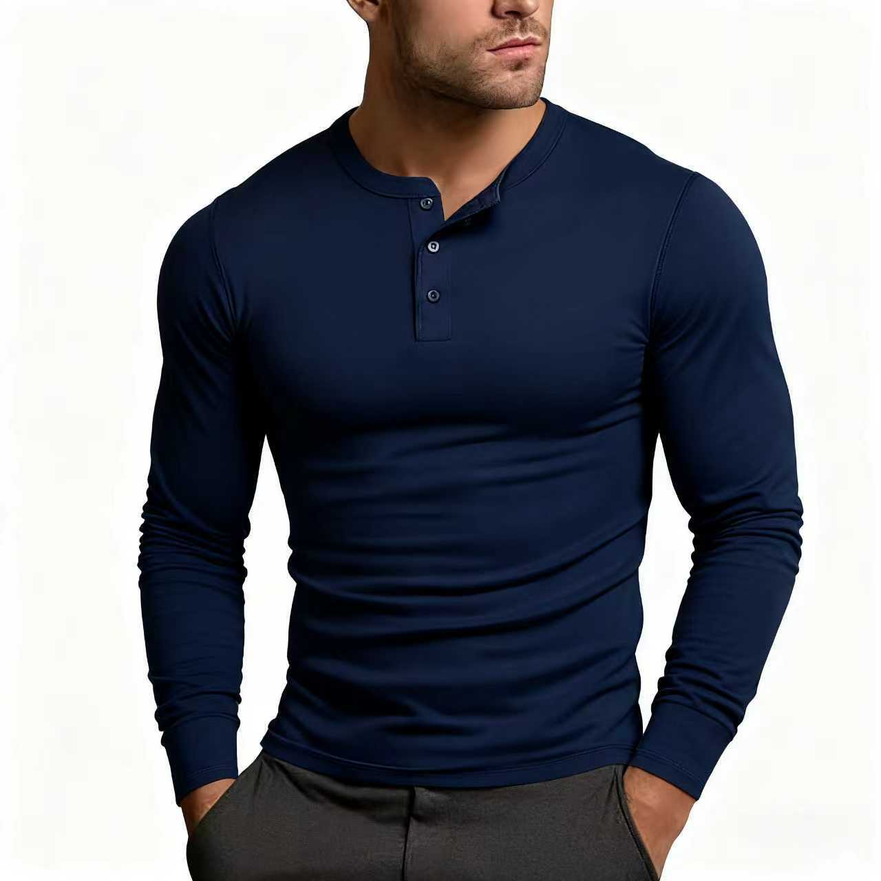 Herren Langarm-Henley-Shirt mit klassischem Knopfdetail und körpernaher Passform Echoarchiv 11