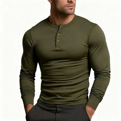 Herren Langarm-Henley-Shirt mit klassischem Knopfdetail und körpernaher Passform Echoarchiv 2