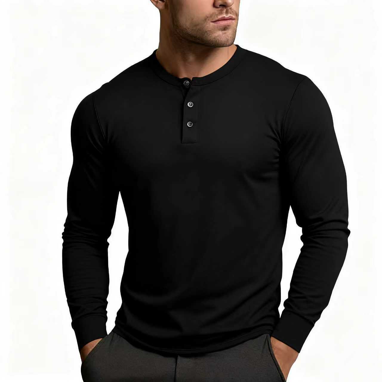 Herren Langarm-Henley-Shirt mit klassischem Knopfdetail und körpernaher Passform Echoarchiv 3