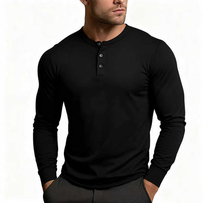 Herren Langarm-Henley-Shirt mit klassischem Knopfdetail und körpernaher Passform Echoarchiv 3