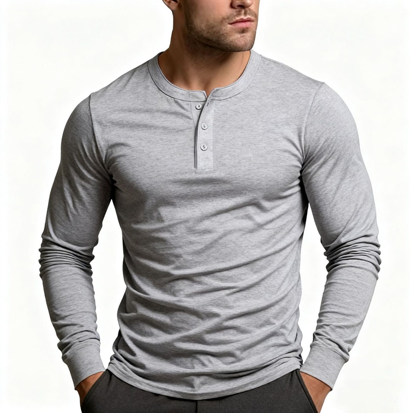 Herren Langarm-Henley-Shirt mit klassischem Knopfdetail und körpernaher Passform Echoarchiv 7