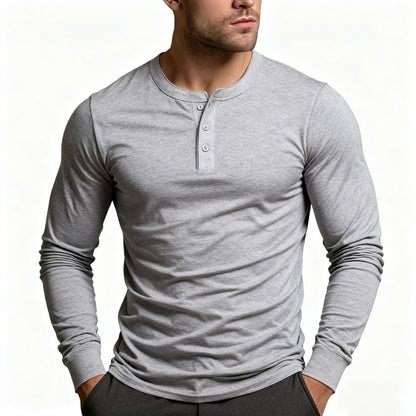 Herren Langarm-Henley-Shirt mit klassischem Knopfdetail und körpernaher Passform Echoarchiv 7