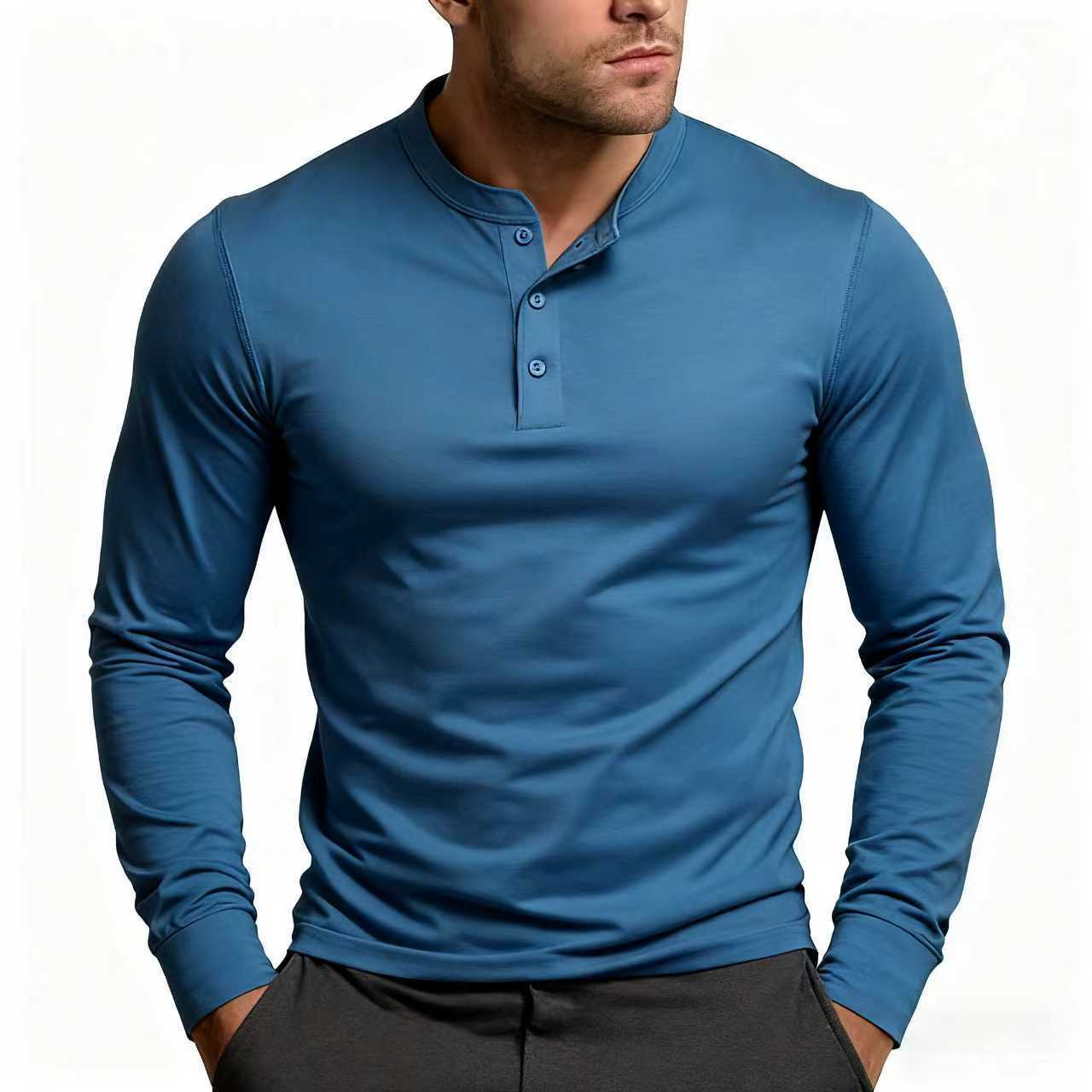 Herren Langarm-Henley-Shirt mit klassischem Knopfdetail und körpernaher Passform Echoarchiv 9