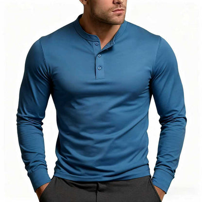 Herren Langarm-Henley-Shirt mit klassischem Knopfdetail und körpernaher Passform Echoarchiv 9
