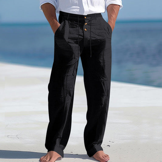 Herren Lässige Leinenhose mit Hohem Bund und Bequemen Taschen Echoarchiv 0
