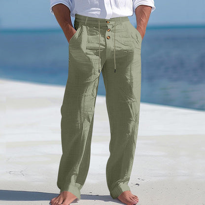 Herren Lässige Leinenhose mit Hohem Bund und Bequemen Taschen Echoarchiv 10