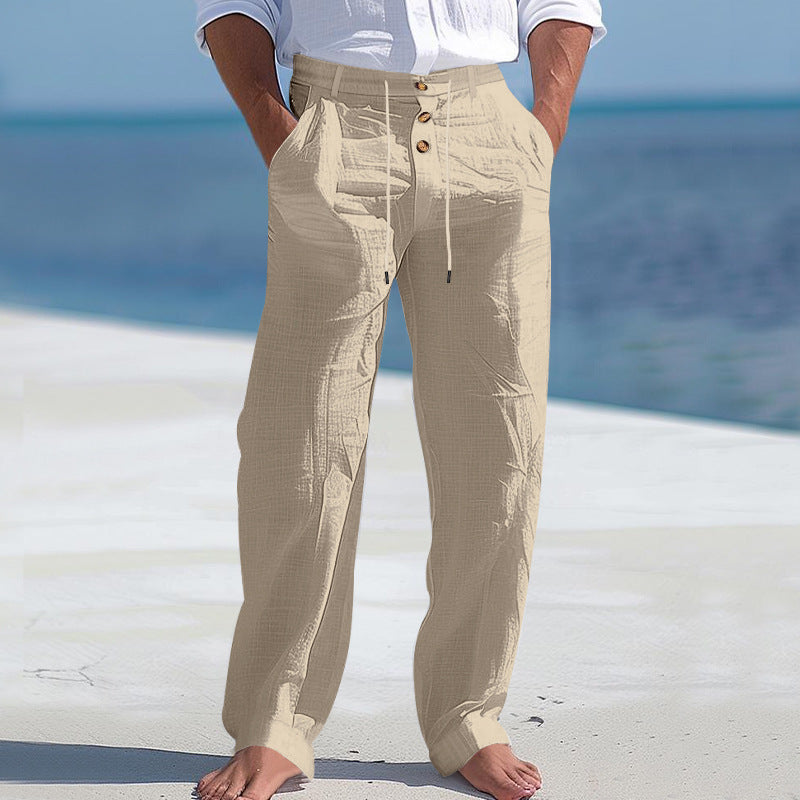 Herren Lässige Leinenhose mit Hohem Bund und Bequemen Taschen Echoarchiv 2