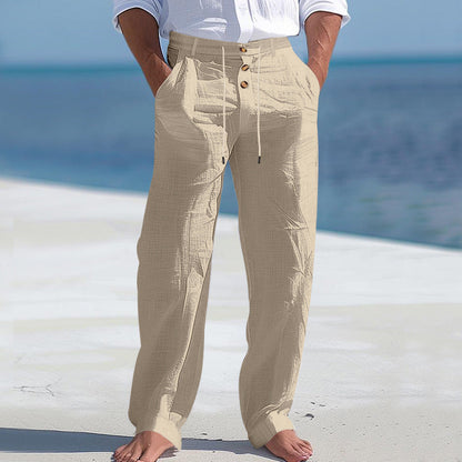 Herren Lässige Leinenhose mit Hohem Bund und Bequemen Taschen Echoarchiv 2