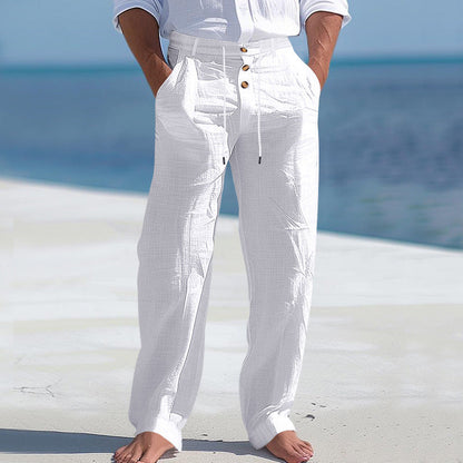 Herren Lässige Leinenhose mit Hohem Bund und Bequemen Taschen Echoarchiv 3