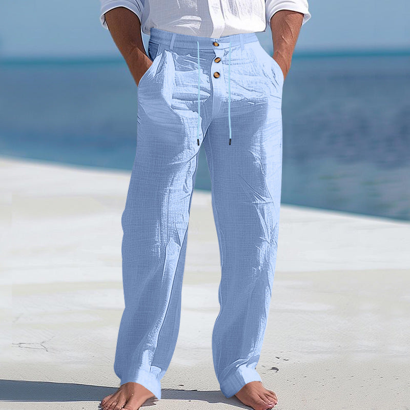 Herren Lässige Leinenhose mit Hohem Bund und Bequemen Taschen Echoarchiv 8
