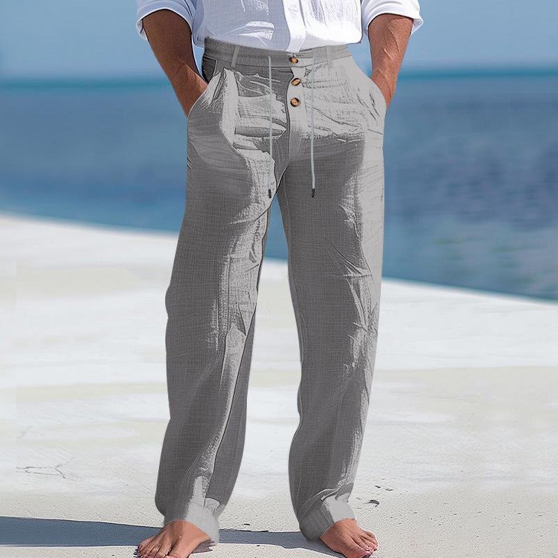 Herren Lässige Leinenhose mit Hohem Bund und Bequemen Taschen Echoarchiv 9