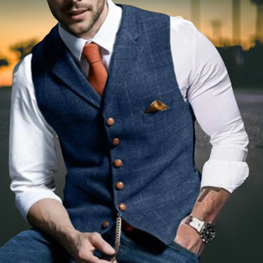 Herren Weste – Slim Fit mit Revers aus Hochwertigem Baumwollmix | Blau